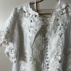 Anthropologie Cream Embroidered Short Sleeve dress